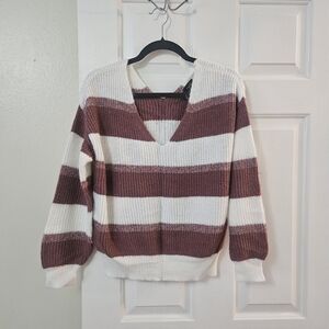 Rue21 Burgundy and White V-Neck Sweater